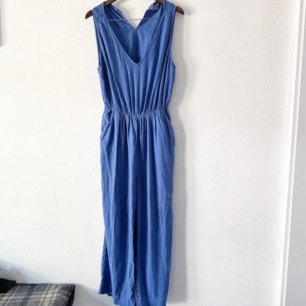 Universal Thread Blue Jumpsuit V Neck Open Back Wide Leg XL Boho Effortless Chic - Picture 2 of 16